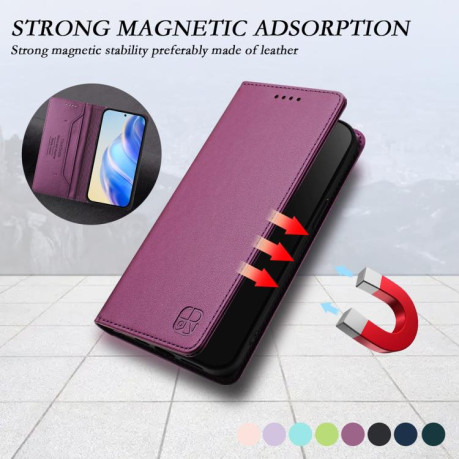 Чехол-книжка RC01 Dual-Folded Magnetic Suction RFID Leather на Motorola Edge 5G 2025 / Edge 60 Fusion - фиолетовый
