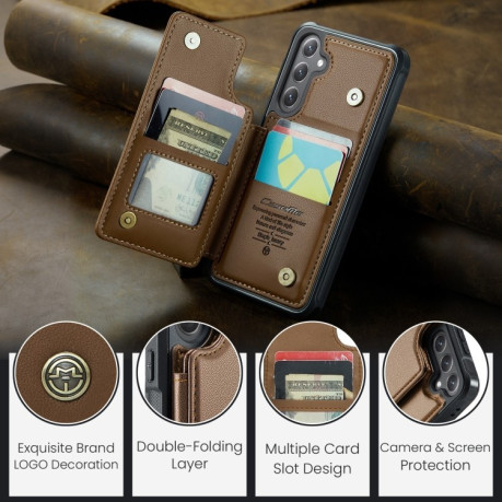Чехол CaseMe C22 Card Slots Holder RFID Anti-theft для Samsung Galaxy S24 FE 5G - коричневый