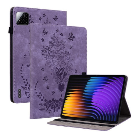 Чехол-книжка Butterfly Rose Embossed для Xiaomi Pad 7 / Pad 7 Pro - фиолетовый