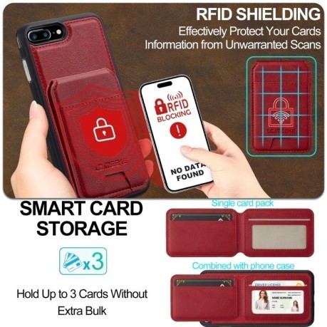 Чохол-книжка LC.IMEEKE L3 Series Detachable RFID Card Bag Magsafe для iPhone 16e - червоний