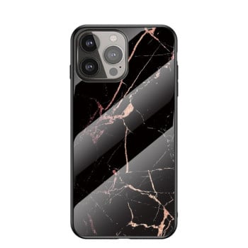 Стеклянный чехол Marble Pattern для iPhone 13 Pro - Golden Black