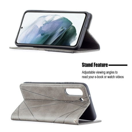 Чехол-книжка Rhombus Texture на Samsung Galaxy S21 FE - серый
