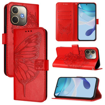 Чехол-книжка с тиснением “бабочки” и магнитным хлястиком на OPPO A5 Pro 5G Global - красный