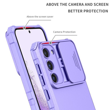 Противоударный чехол Stereoscopic Holder Sliding для Samsung Galaxy S23 5G - фиолетовый