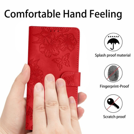 Чехол-книжка Cherry Blossom Butterfly Skin Feel Embossed на Motorola Edge 50 5G - красный