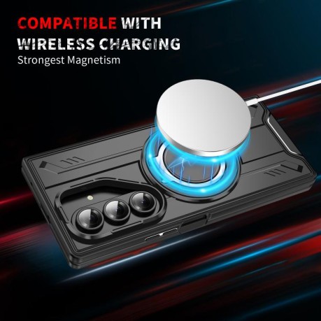 Ударозащитный чехол Transparent MagSafe Magnetic Rotating Ring Holder на Samsung Galaxy Fold 7 5G - черный
