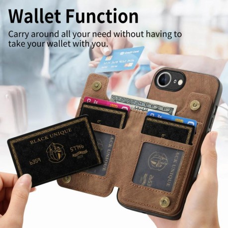 Протиударний чохол Retro Painted Zipper Wallet для iPhone 16e - коричневий