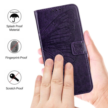 Чехол-книжка Embossed Butterfly для Realme GT7 Pro 5G - фиолетовый