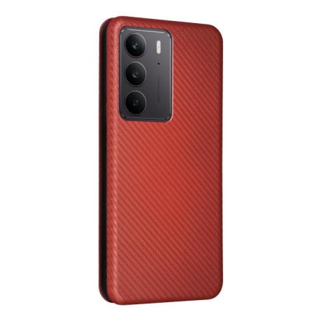 Чехол-книжка Carbon Fiber Texture на Realme C75 4G Global - коричневый
