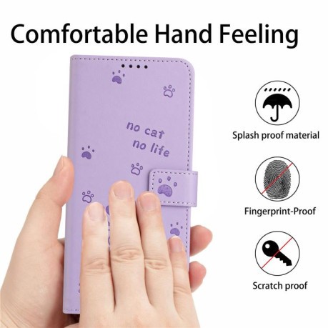 Чохол-книжка Embossed Kitten Phone Leather для Infinix Note 50 4G / 50 Pro 4G - фіолетовий