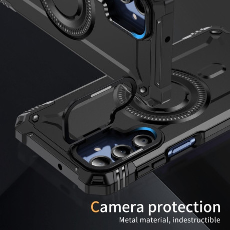 Противоударный чехол MagSafe Lens Holder PC Hybrid TPU для Samsung Galaxy A16 5G - черный