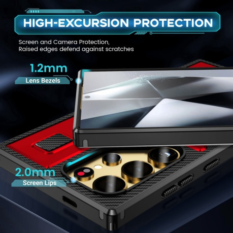 Протиударний чохол Ring Holder Carbon Fiber PC Hybrid TPU  для Samsung Galaxy S25 Ultra 5G - червоний
