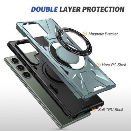 Протиударний чохол HTM MagSafe Magnetic Shockproof Phone Case with Ring Holder на Samsung Galaxy S24+ 5G - зелений
