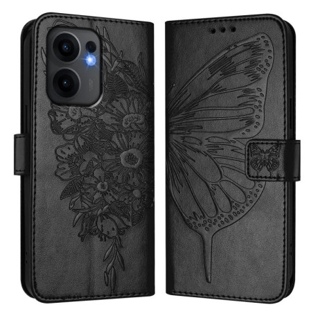 Чехол-книжка Embossed Butterfly для OPPO Reno13 F/Reno13 FS- черный