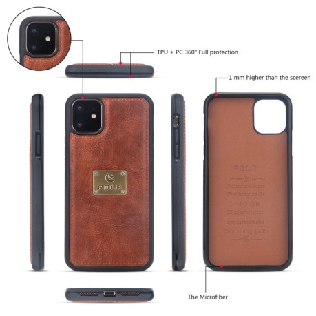 Кожаный чехол-клатч Pola на iPhone 11 Pro Max - коричневый