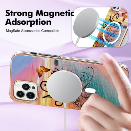 Противоударный чехол Marble Pattern Dual-side IMD Magsafe для iPhone 15 Pro - Butterfly