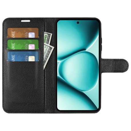 Чохол-книжка з фактурою Litchi і магнітним хлястиком для Poco 8 Pro/Redmi Note 15 Pro+ Global 163.3mm — чорний
