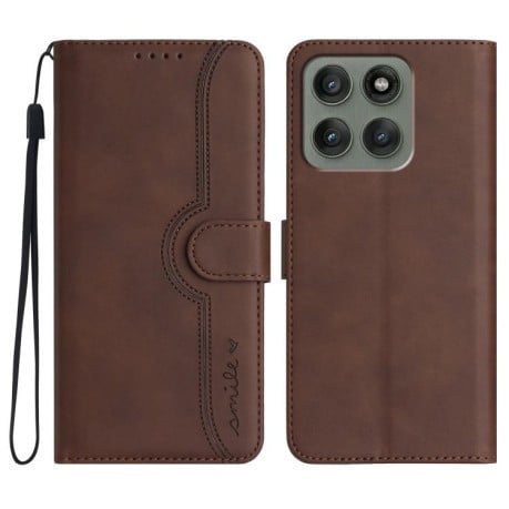 Чехол-книжка Skin Feel Heart Amile для Motorola Edge 60 Pro - коричневый