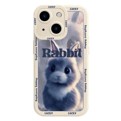 Силиконовый чехол Liquid Silicone Oil Painting Rabbit на iPhone 15 - бежево-серый