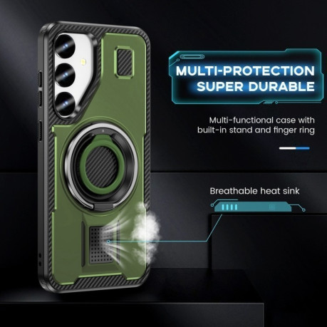 Протиударний чохол Ring Holder Carbon Fiber PC Hybrid TPU  для Samsung Galaxy S25+ 5G - зелений