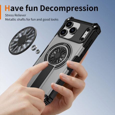 Противоударный чехол Shockproof Kickstand Metallic Shaft MagSafe на iPhone 17 Pro - серебристый