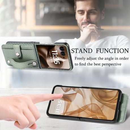 Противоударный чехол Wristband Kickstand Card для Motorola Razr 60 Ultra - зелений