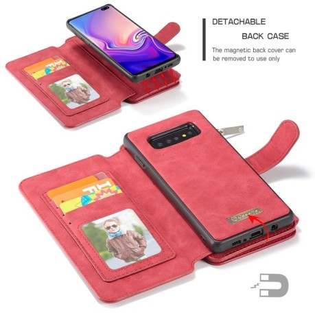 Кожаный чехол- кошелек CaseMe 007 Series Wallet Style Picture Frame со встроенным магнитом на Samsung Galaxy S10 Plus-красный