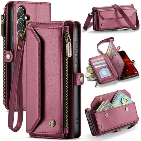Чехол-книжка CaseMe C36 Card Slots Zipper Wallet RFID Anti-theft Leather для Samsung Galaxy S24 FE 5G - красный