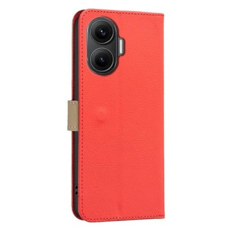 Чехол-книжка Splicing Color Hollow Flower Pattern RFID для Xiaomi Poco F7 5G - красный