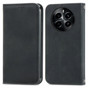 Чехол-книжка в стиле Retro мягкое покрытие Skin Feel деловой дизайн на Realme 13 5G/12 5G/12X 5G - черный