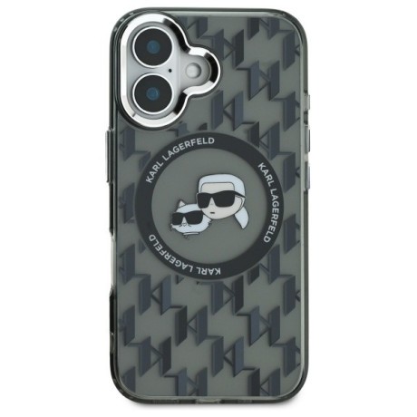 Оригинальный чехол Karl Lagerfeld IML Monogram Karl &amp; Choupette Head MagSafe для iPhone 16 - Black