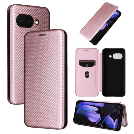 Чехол-книжка Carbon Fiber Texture на Google Pixel 9a - розовый