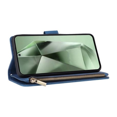 Чохол-книжка Multifunctional Frosted Zipper Wallet з матовою фактурою та ремінцем на Samsung Galaxy S25 FE 5G - синій