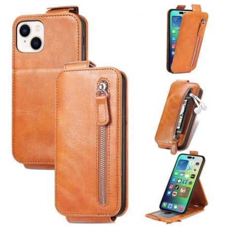 Флипп-чехол Zipper Wallet Vertical для iPhone 14 Plus - коричневый