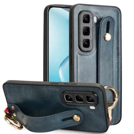 Противоударный чехол Wristband Leather Back для Infinix Hot 50 Pro 4G - синий