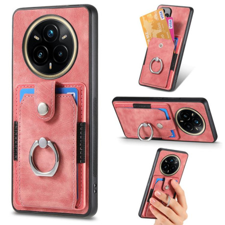 Чехол Retro Skin-feel Ring Card Wallet для 13+/13 Pro/13 Pro+ - розовый