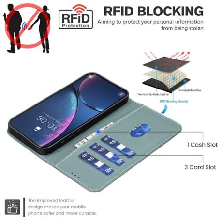 Чехол-книжка Splicing Color Hollow Flower Pattern RFID для Xiaomi Poco F7 5G - зеленый