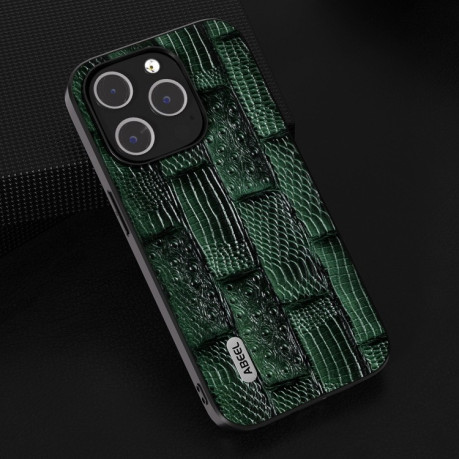Чехол ABEEL Genuine Leather Mahjong Pattern для iPhone 15 Pro Max black - зеленый