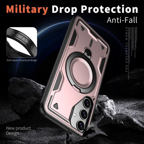 Протиударний чохол MagSafe Holder Armor PC Hybrid для Samsung Galaxy S24 FE 5G - рожеве золото