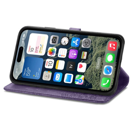Чехол-книжка Mandala Embossing Pattern на iPhone 16e - фиолетовый