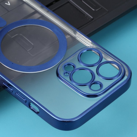 Противоударный чехол MagSafe Electroplating Straight для iPhone 14 Pro - темно-синий