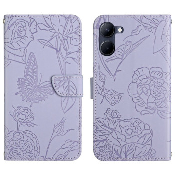 Чохол-книжка Butterfly Peony Embossed для Realme 10 5G - фіолетовий