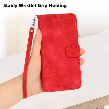 Чехол-книжка Grid Stitching Leather Phone Case with Lanyard для для Motorola Moto G15 - красный