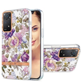 Противоударный чехол Ring IMD Flowers для Xiaomi Redmi Note 12 Pro 4G/11 Pro Global(4G/5G)/11E Pro- Purple Peony