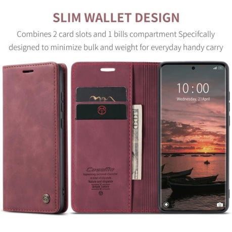 Чохол-книжка CaseMe-013 багатофункціональний з кишенькою на карт на Xiaomi Redmi Note 15 4G / 5G /Poco M8 164mm — червоний