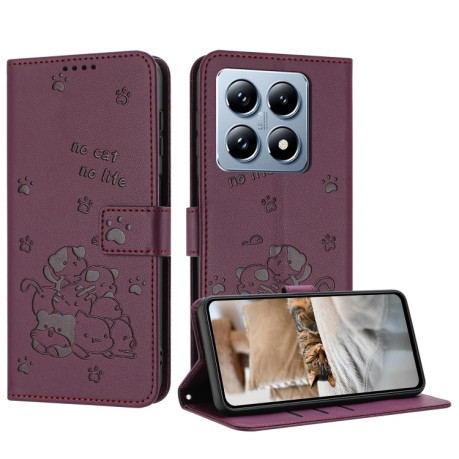 Чохол-книжка Diamond Embossed Skin Feel для Xiaomi 14T Pro 5G - винно-червоний