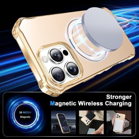 Противоударный чехол Solid Color Wave MagSafe Holder для iPhone 16 Pro Max - золотой