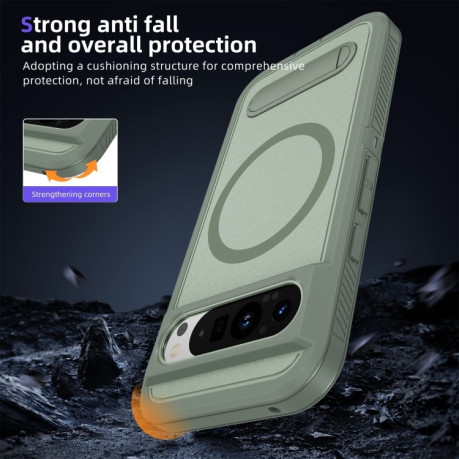 Противоударный чехол Guard MagSafe Holder Matte PC Hybrid для Google Pixel 9 Pro - зеленый