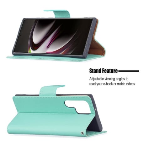 Чехол-книжка Litchi Texture Pure Color на Samsung Galaxy S22 Ultra 5G - зеленый