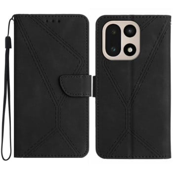 Чехол-книжка Stitching Embossed Leather на OnePlus 15 5G — чёрный